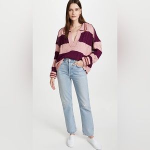 Free People Pembrook Purple Pink Women’s Striped Sweater - Small